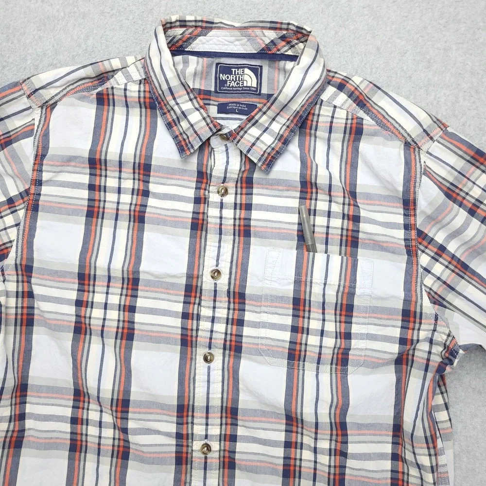 The North Face Shirt Mens‎ Large Blue Plaid Long Sleeve Button Up Casual